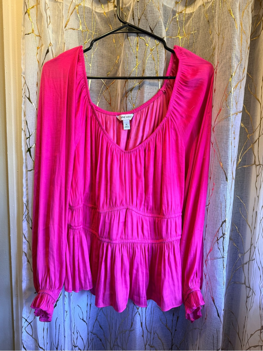 Nine West Hot Pink Long-Sleeve Peplum Tunic